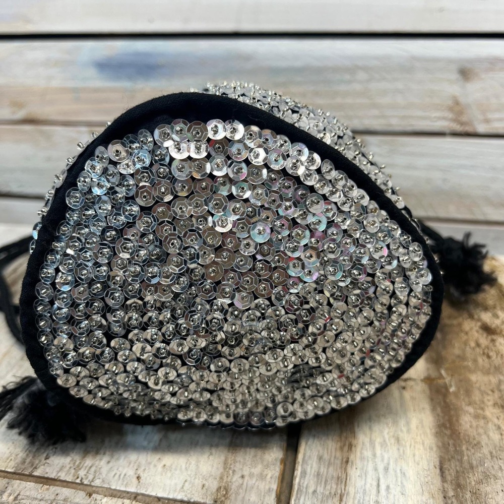 Vintage Y2K Silver Sequin‎ Bucket Bag Disco Party Club Micro Purse - Picture 5 of 10